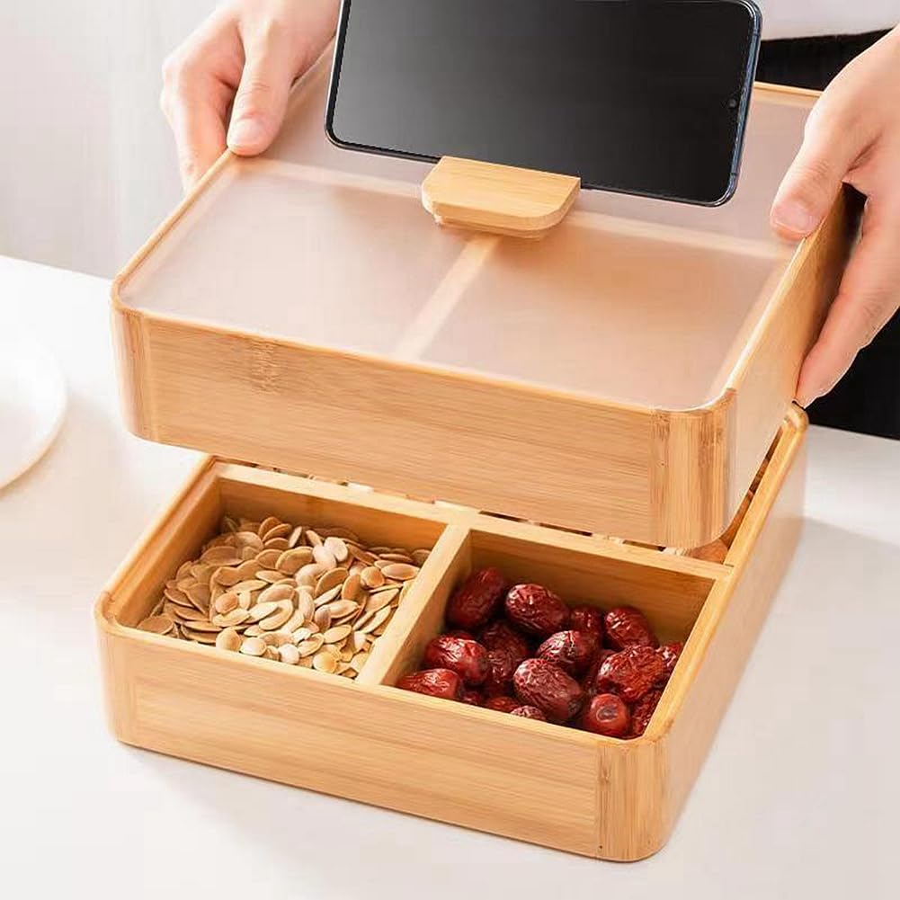 Amazon｜和風蓋付き実木竹おやつ収納ボックス客庁茶幾重層分格ドライ