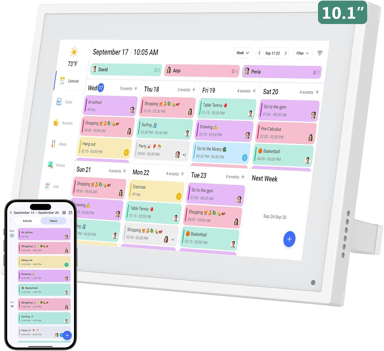 Calendrier numérique 10,1",calendrier interactif intelligent HD avec écran tactile et fonction cadre photo numérique intégrée,planificateur de repas, tableau des tâches