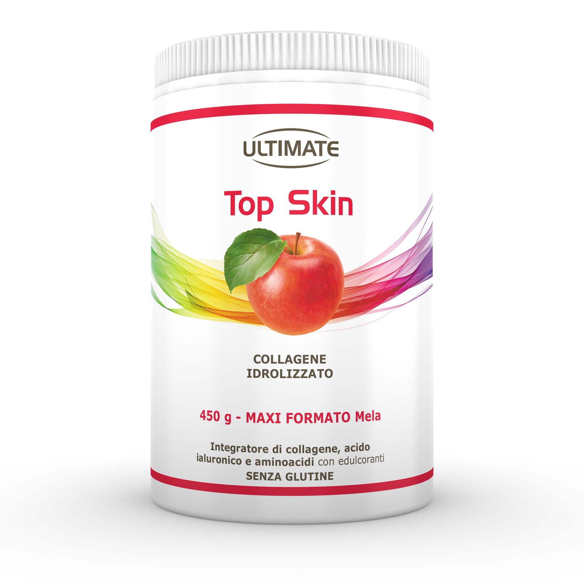 Ultimate Italia - Top Skin Mela - 450g - Integratore di collagene e acido ialuronico per mantenere la pelle giovane e supportare cartilagini, legamenti e tendini