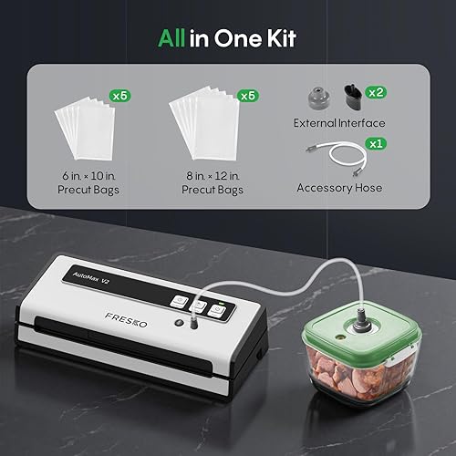 Miniatura 9 de FRESKO Máquina selladora al vacío con detección automática de bolsas, doble sellado térmico, sellador compacto de alimentos, fácil de usar, kit de
