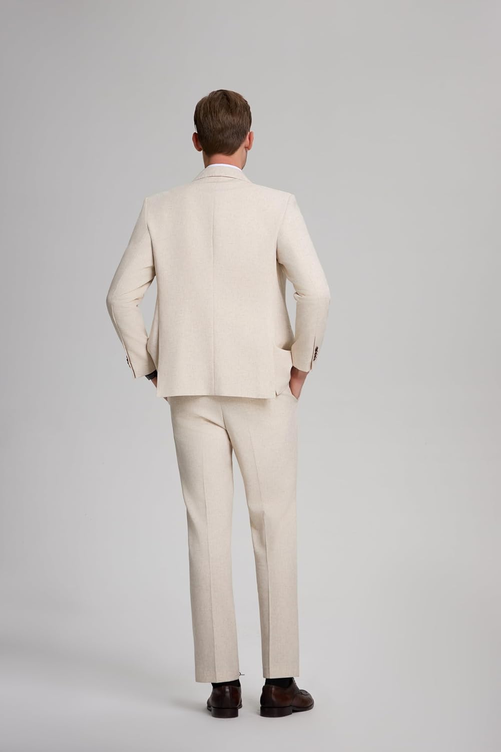 Retro Linen Men Suits Beach Wedding Suit 2 Piece Slim Fit Light Weight Casual Tuxedos Jacket for Groomsmen