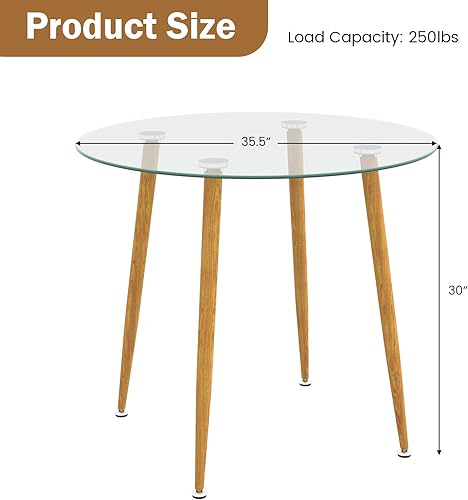 Miniatura 3 de Tangkula Mesa de comedor redonda de vidrio de 35.5 pulgadas de profundidad x 30 pulgadas de alto, mesa de comedor de cocina con mesa de vidrio