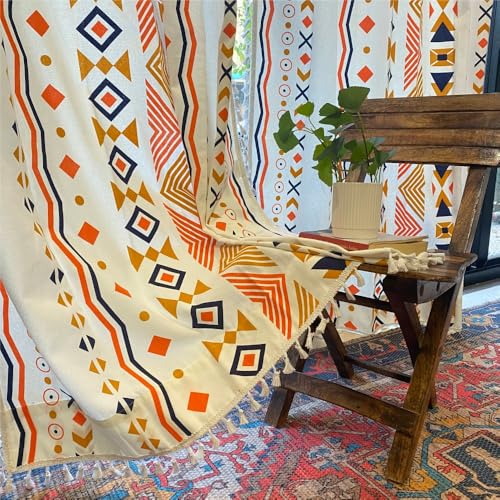 Urban Space Cotton Curtains 63 Inches Long for Bedroom - Set of 2 100% Cotton Curtains with Grommet & Tieback Light Filtering Curtains for Living Room (48