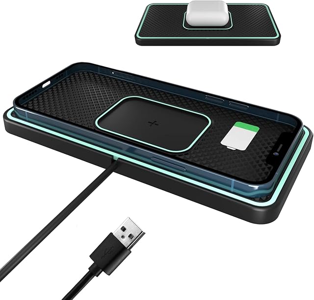 Wireless Car Charger Pad, Polmxs 15W Fast Qi Wireless Charger, Non-Slip Wireless Charging Pad Car Charger, Ultra Slim Car Phone Mat for AirPods 3/Pro/iPhone 14/13/12/11/X, Samsung S22/S21/S20/10+/S10