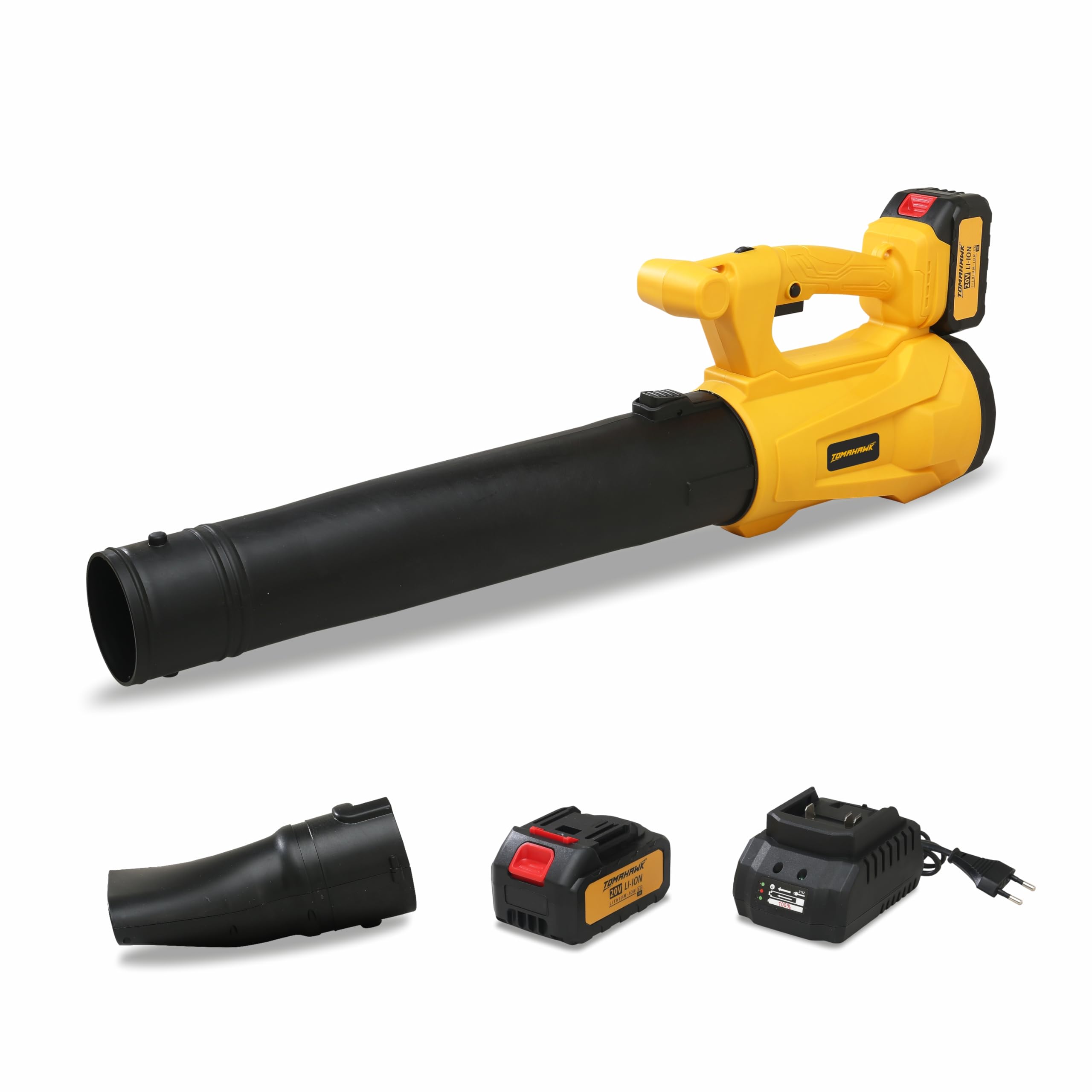 TOMAHAWK TLB-040 20V Cordless Leaf Blower – Dual 3.0Ah Batteries, 6-Level Variable Speed, 125 MPH Air Speed, 450 CFM Air Volume | Lightweight Garden & Home Cleaning Blower with 2 Nozzles & Carry Bag