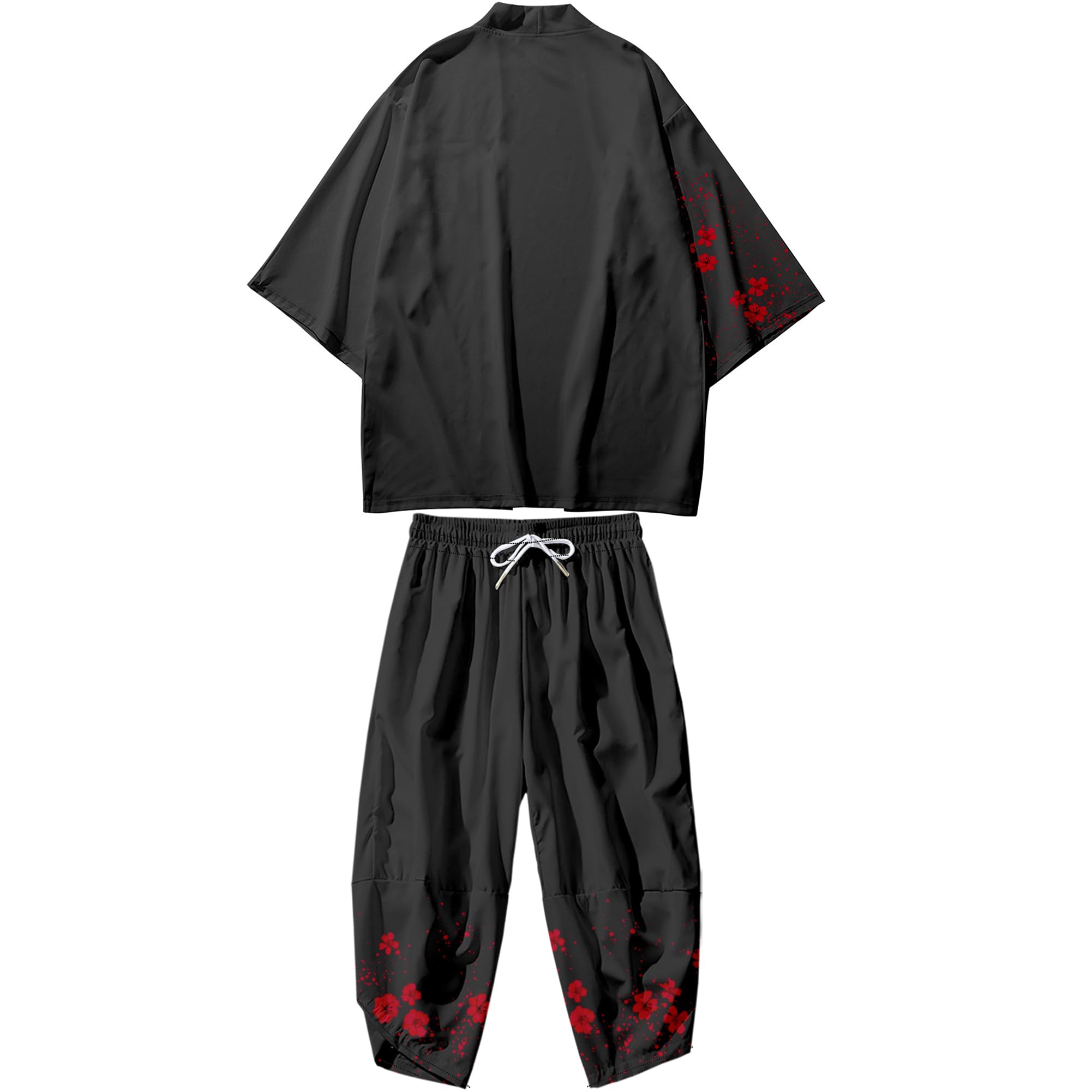 Mens Kimono Set Japanese Kimono Shirt &amp; Shorts 2 Piece Summer Beach Outfits