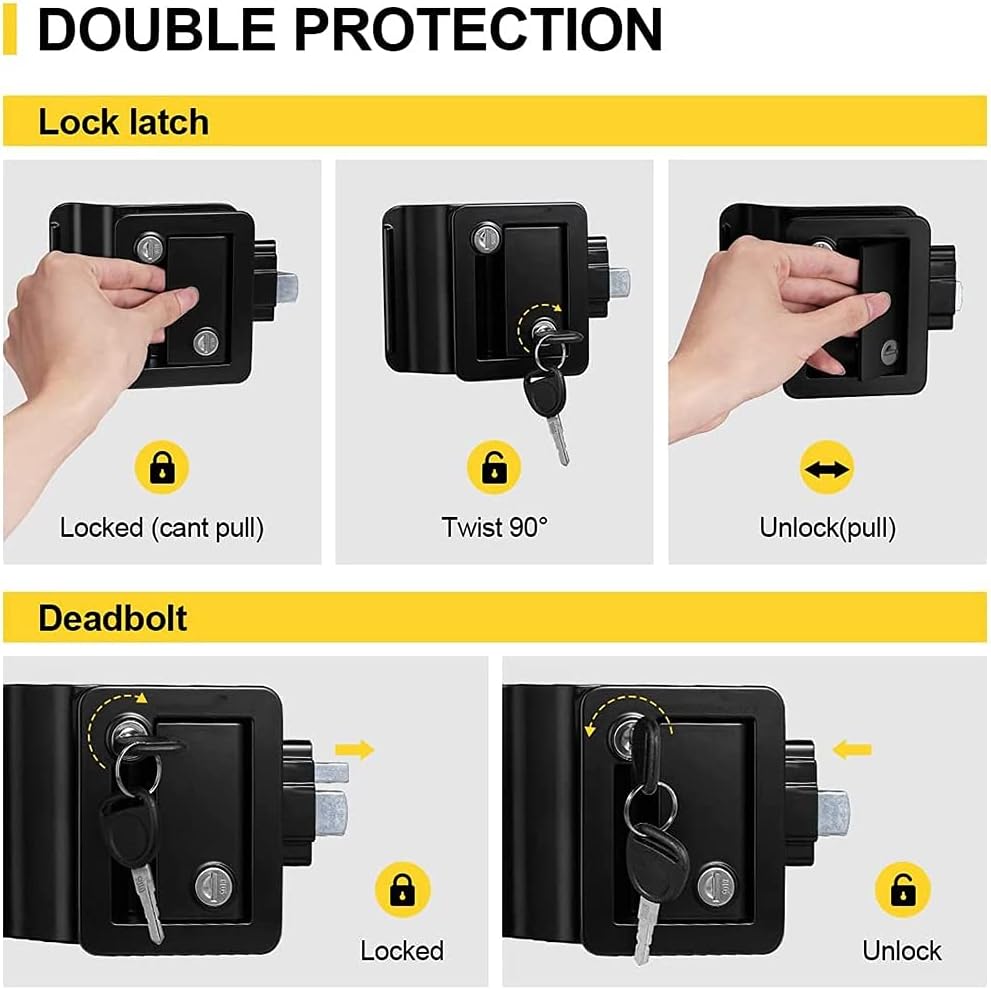 RV Entry Door Lock, Replacements for Most RV, Sturdy and Durable, Trailers and Campers with Child Lock, for Camper,Travel, Horse Trailer (Color : White) (Black)