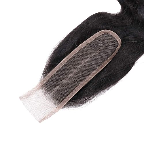 Miniatura 2 de Amberhair 2x6 cierre de encaje Cabello humano onda del cuerpo brasileño virgen Remy parte media cierre con cabello de bebé color natural 12 pulgadas