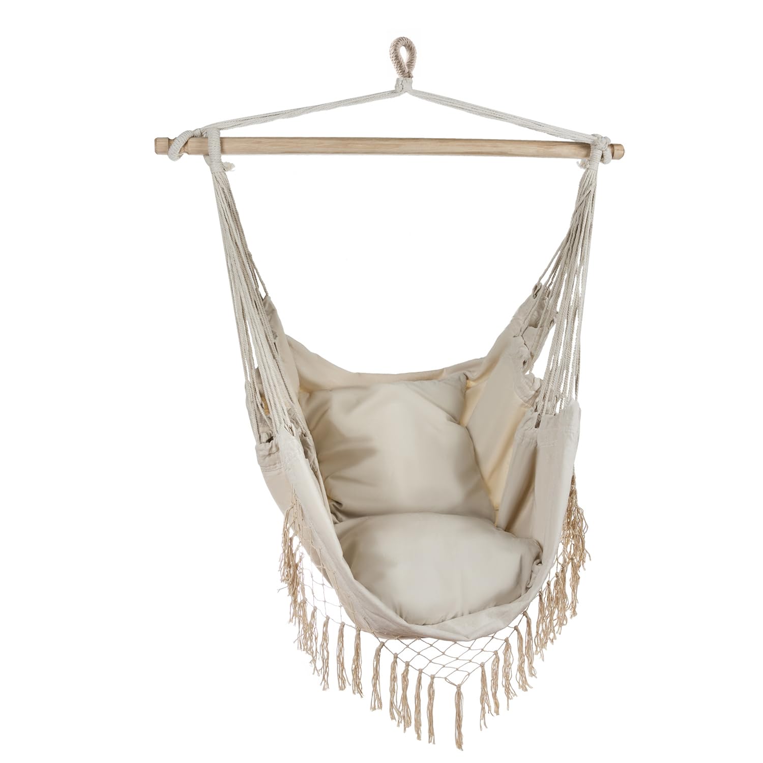 Poltrona sospesa per esterni, 97 x 130 cm, beige fino a 120 kg, per interni ed esterni, ideale per casa, giardino o balcone 23670