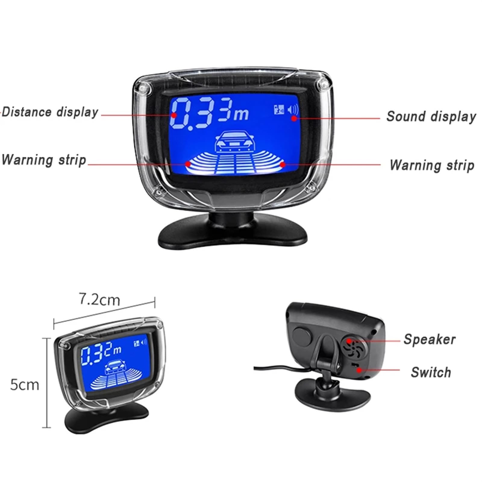 Rückfahrsensor Auto-Parksensor Dual-CPU-LCD-Display Mit Schalter 12 V Automatischer Rückfahrsensor Parkradar-Monitor Detektorsystem Parksensoren(Rot)