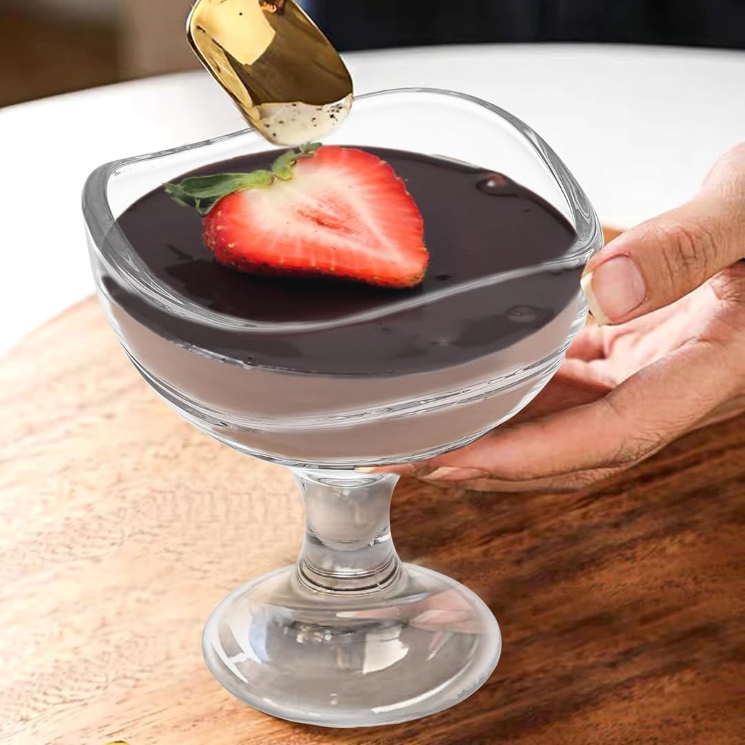 Coppe di Vetro per Gelato Confezione da 6 - Vetro Resistente e Trasparente, Lavabile in lavastoviglie, Design Moderno, Bicchieri per Dolci, Dessert e Frutta - Ideali per Eventi, Cene e Uso Quotidiano