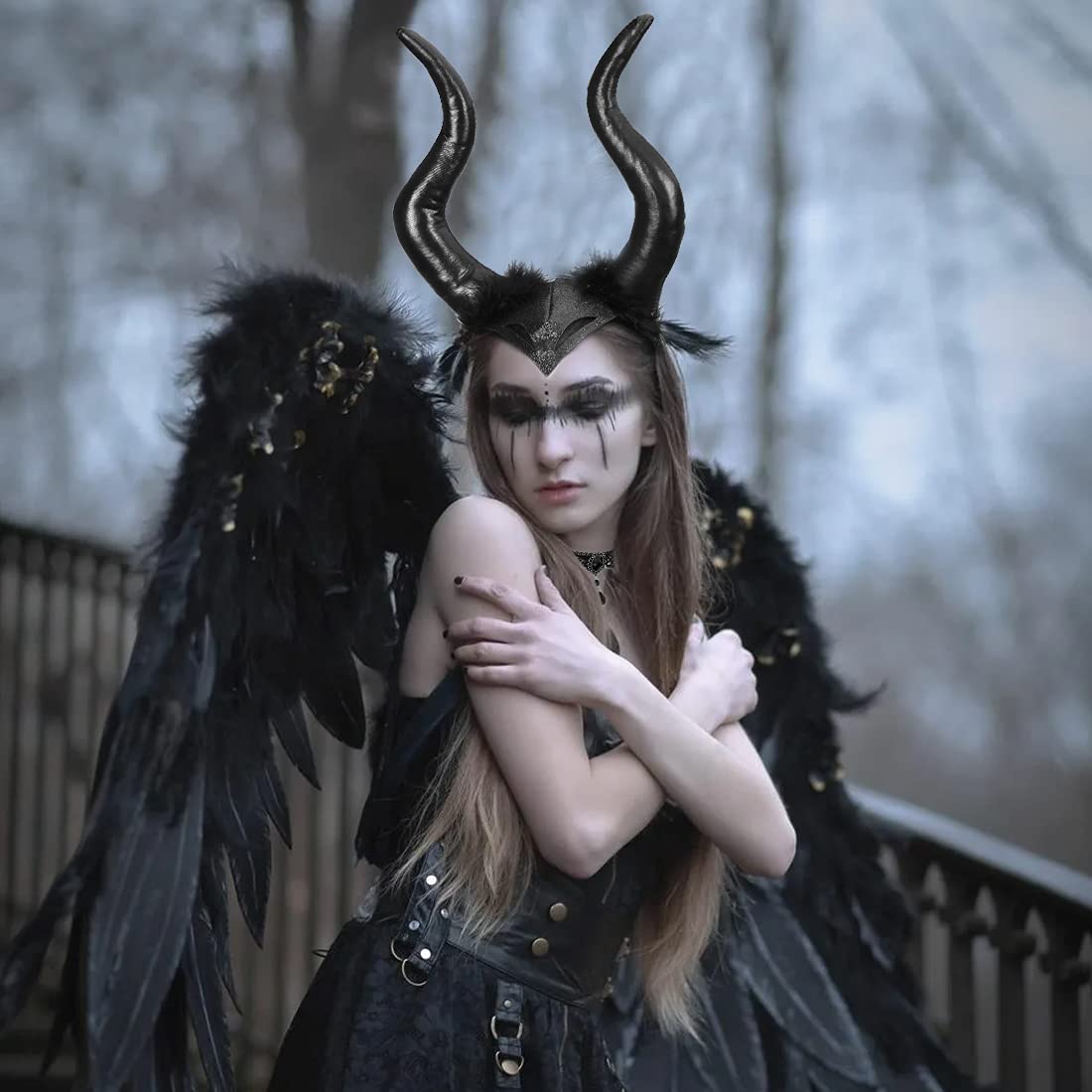 JewelryWe Gothic Lolita Stirnband Mit Teufelshörnern - Gruselig-süßes Haarband Für Cosplay & Halloween