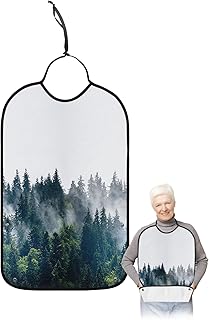 Kewadony Adult Bibs for Elderly Women - Green Forest Waterproof Dining Clothing Protectors with Crumb Catcher for Eating/Feeding, Spring Summer Botanical Natural Scenery Terry Cloth Bib Washable