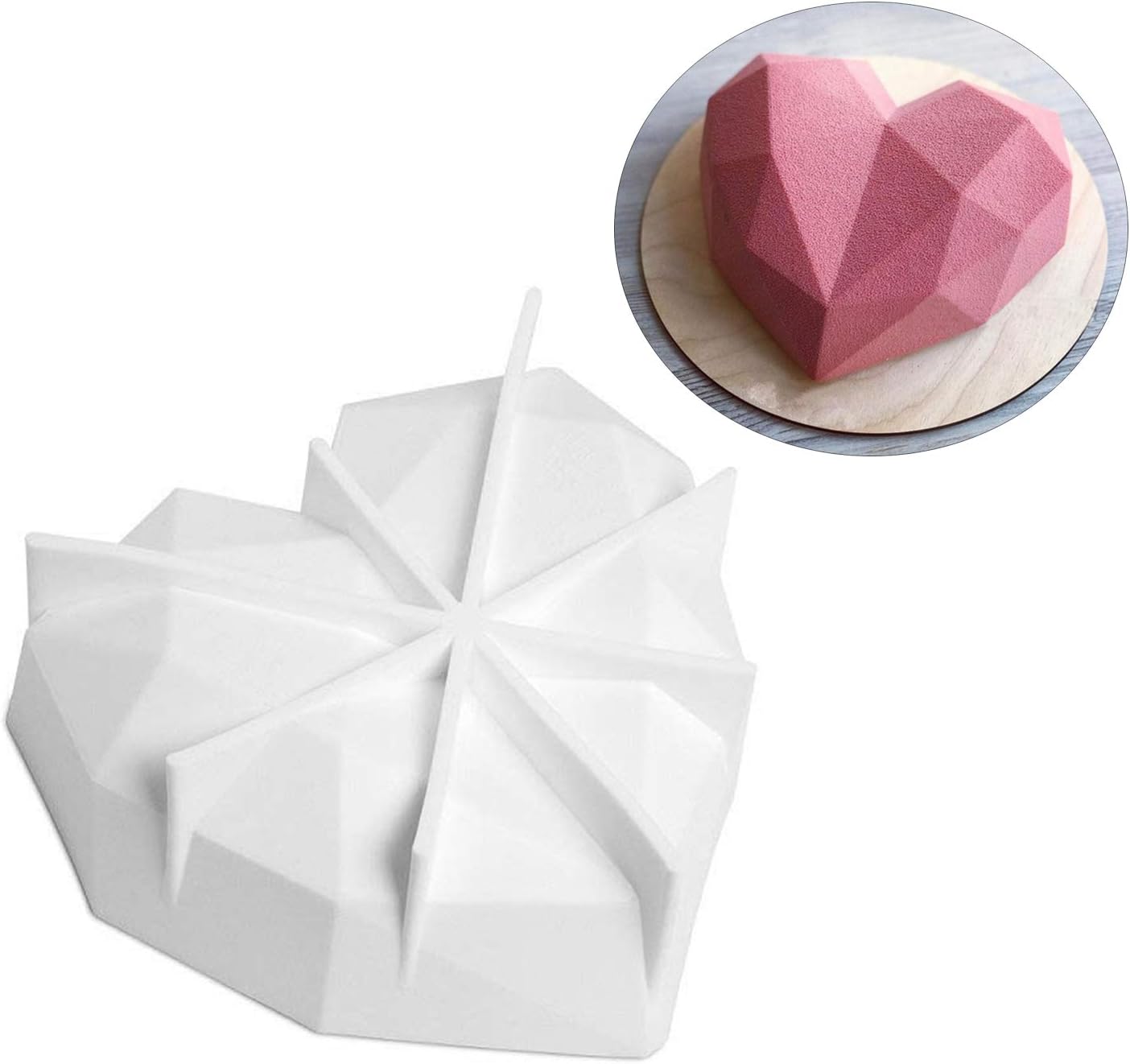 StyleZ 1-Cavity Diamond Chocolate Mold Non Stick Heart Shape Silicone Dessert Mould for Valentine's Day Christmas Birthday gifts