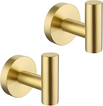 Single Coat Hook Towel Robe Clothes Hooks for Bath Kitchen Home Garage Heavy Duty Wall Mounted 2 Pack Brushed Gold