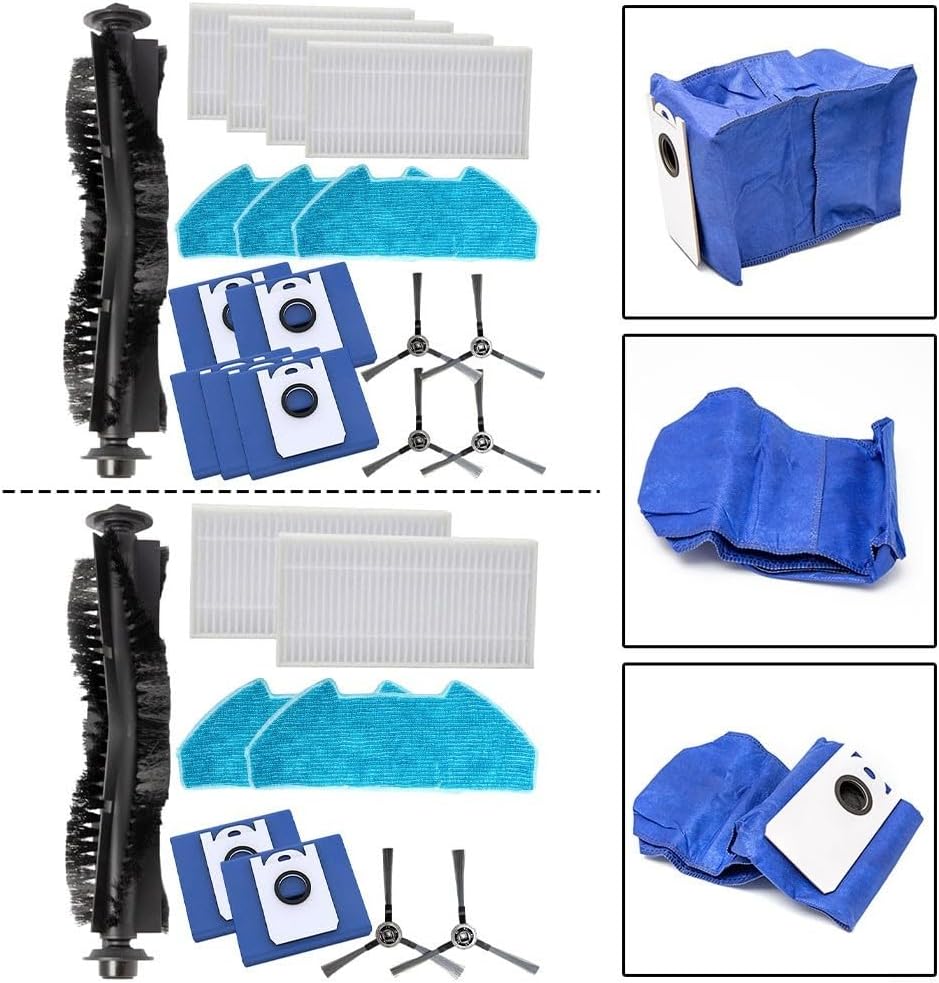 Vacuum Replacement Parts Kit For bObsweep For Dustin/For Ultra-Vision Vacuum Cleaner Accessories, Main Brush+Side Brushes+Filters+Mop Cloths+Dust Bags(B)