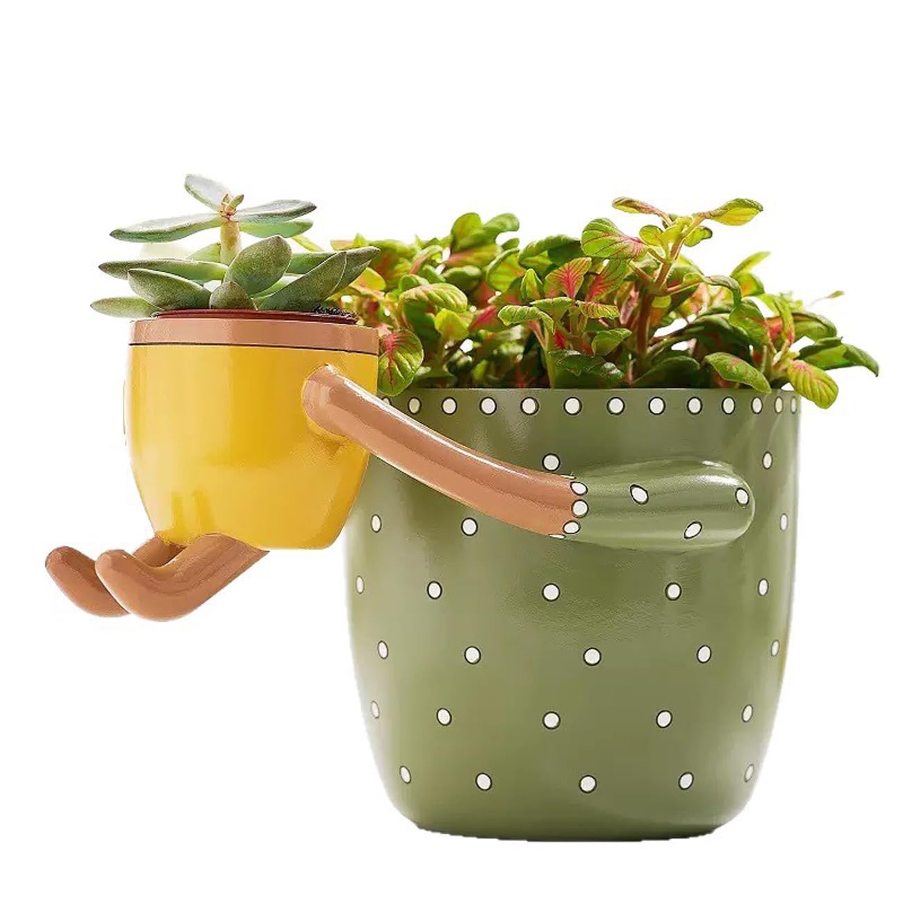 ZHUOLUNF Double-Pot Resin Succulents Planter Indoor Plant Pot, Desktop Decor Perfect for Plant Lovers in Homes, Offices, And Bedrooms (Green)