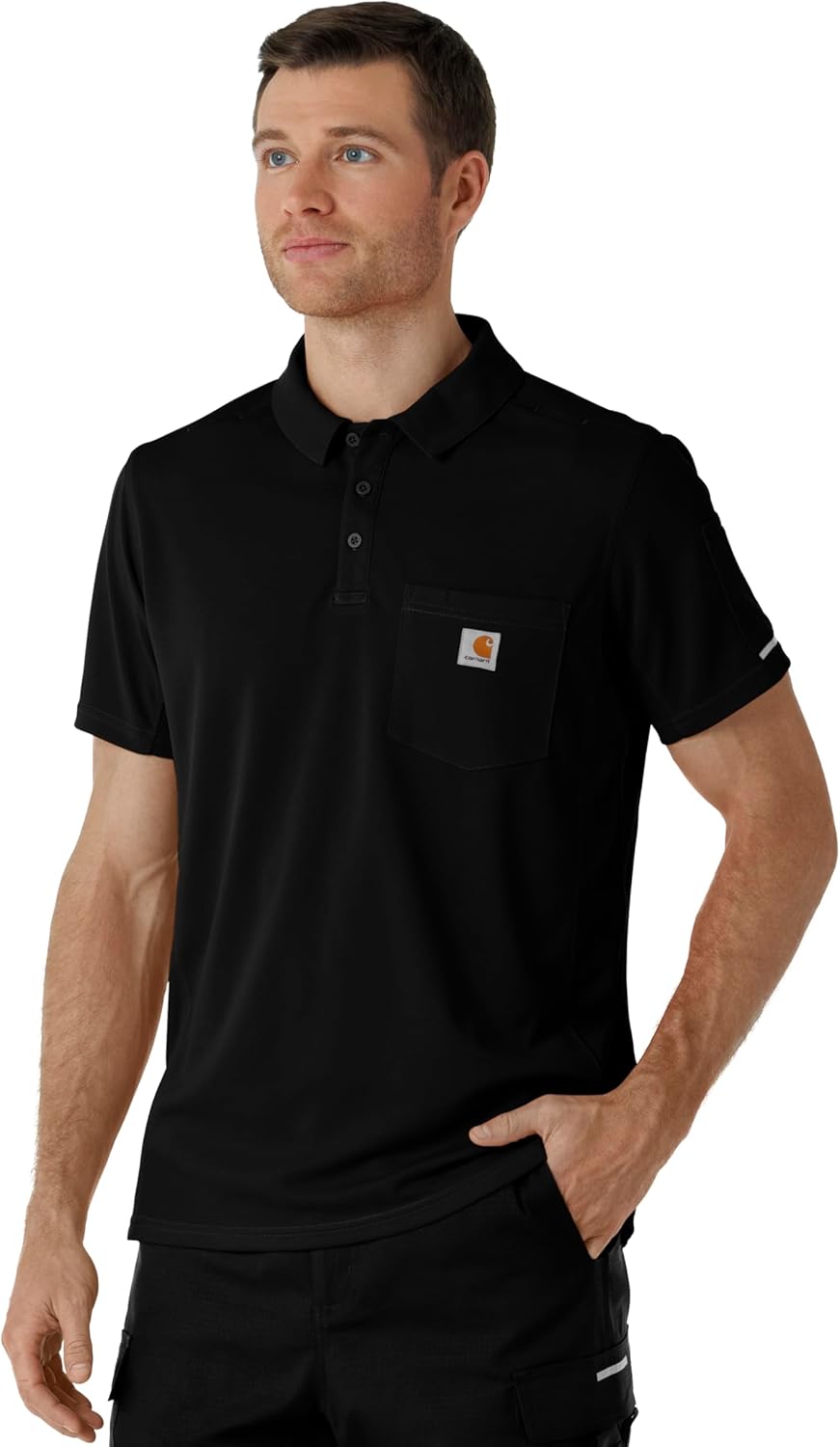 Carhartt Rugged Flex RSCU Scrubs for Men, Lightweight Short Sleeve Polo Scrub Top - Black, S - Image 3