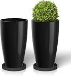 ZMTECH 21 Inch Tall Planter Set of 2 Round Planters Outdoor/Indoor with Shelf Inset,Large Plant Pot with Drainage Holes for Patio Front Porch Garden,Modern Large Plastic Flower Pots, Dark Blue Green