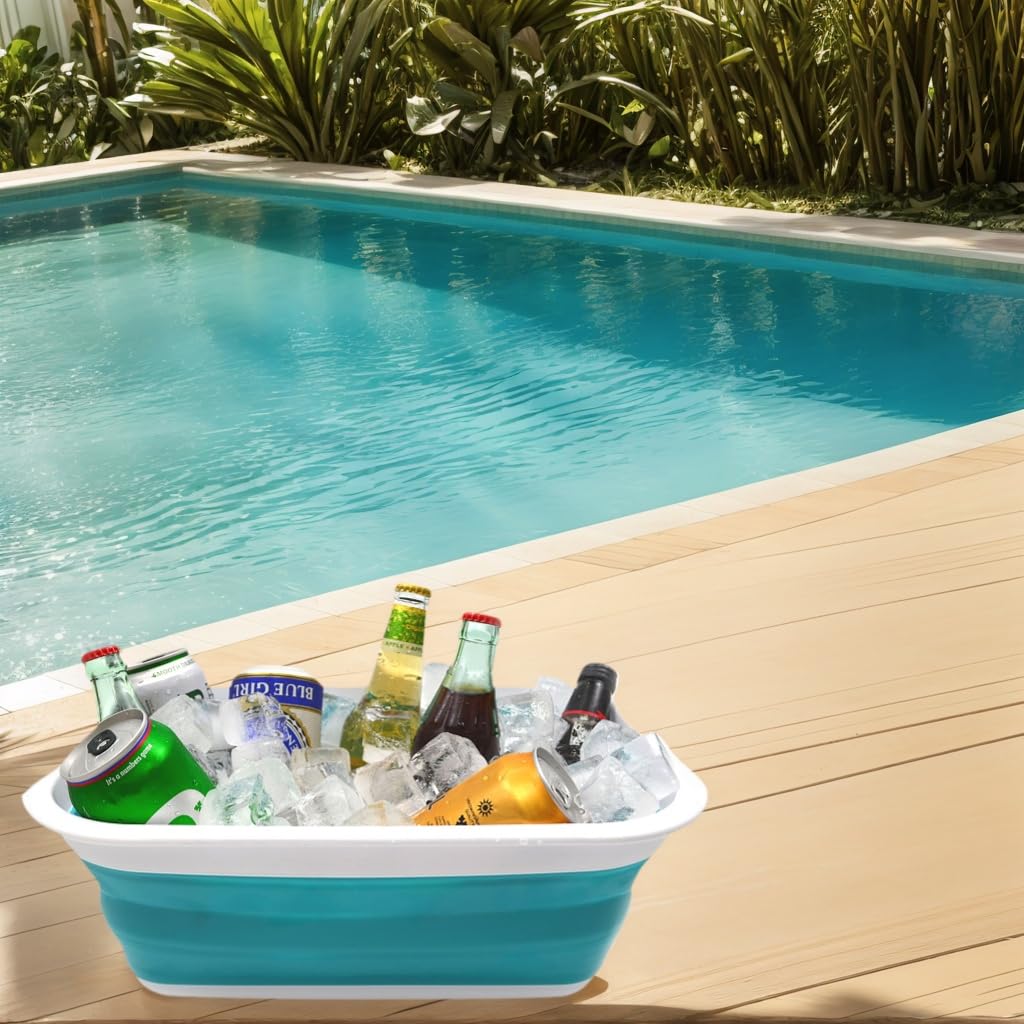 SAMMART Bassine pliable et portable pour pique-nique, courses et rangement gain de place Bleu clair 9,2 l