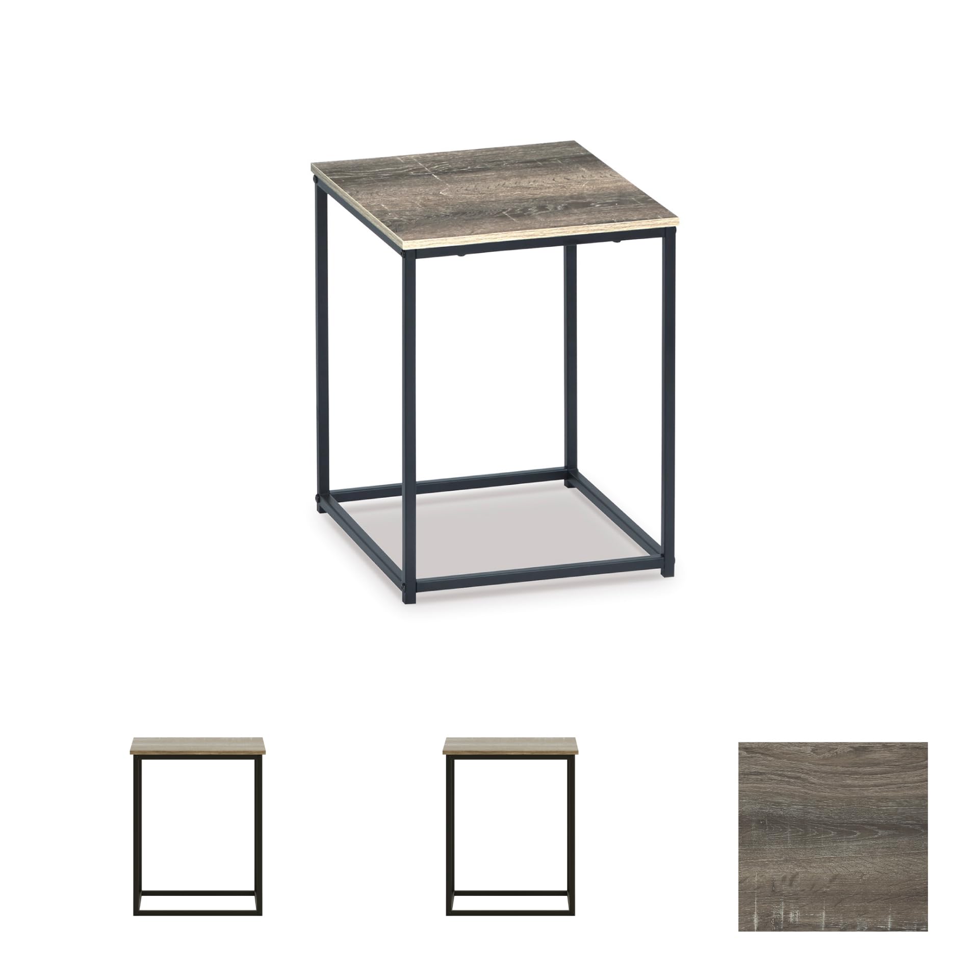 Signature Design by Ashley 3-Piece Living Room Coffee and End Table Set | Round coffee and square end tables Laminate engineered wood Dark metallic frames Contemporary style Wadeworth Series product thumbnail 8