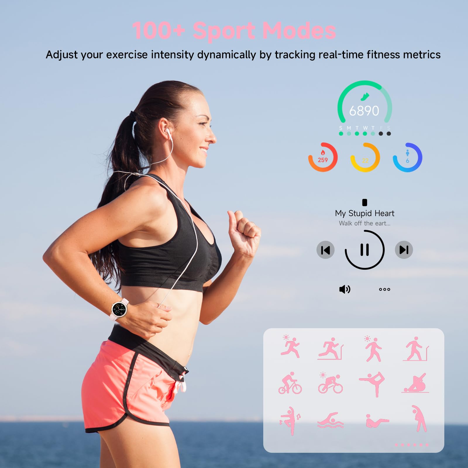 Smart Watches for Women Men 1.27" HD Fitness Tracker with Heart Rate/Sleep/Step/SpO2 Monitor, IP68 Waterproof Watch for Android iOS (Pink)