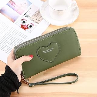 Portafoglio da donna Portafoglio lungo con cerniera Giappone e Corea del Sud Moda Grande capacità Borsa piccola per cellulare Pochette-verde scuro