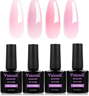 Vnicesli Jelly Pink Gel Nail Polish Kit - 4 Colors Translucent Sheer Pink Gel Polish Kit All Seasons Skin Tones Pink Nail ...