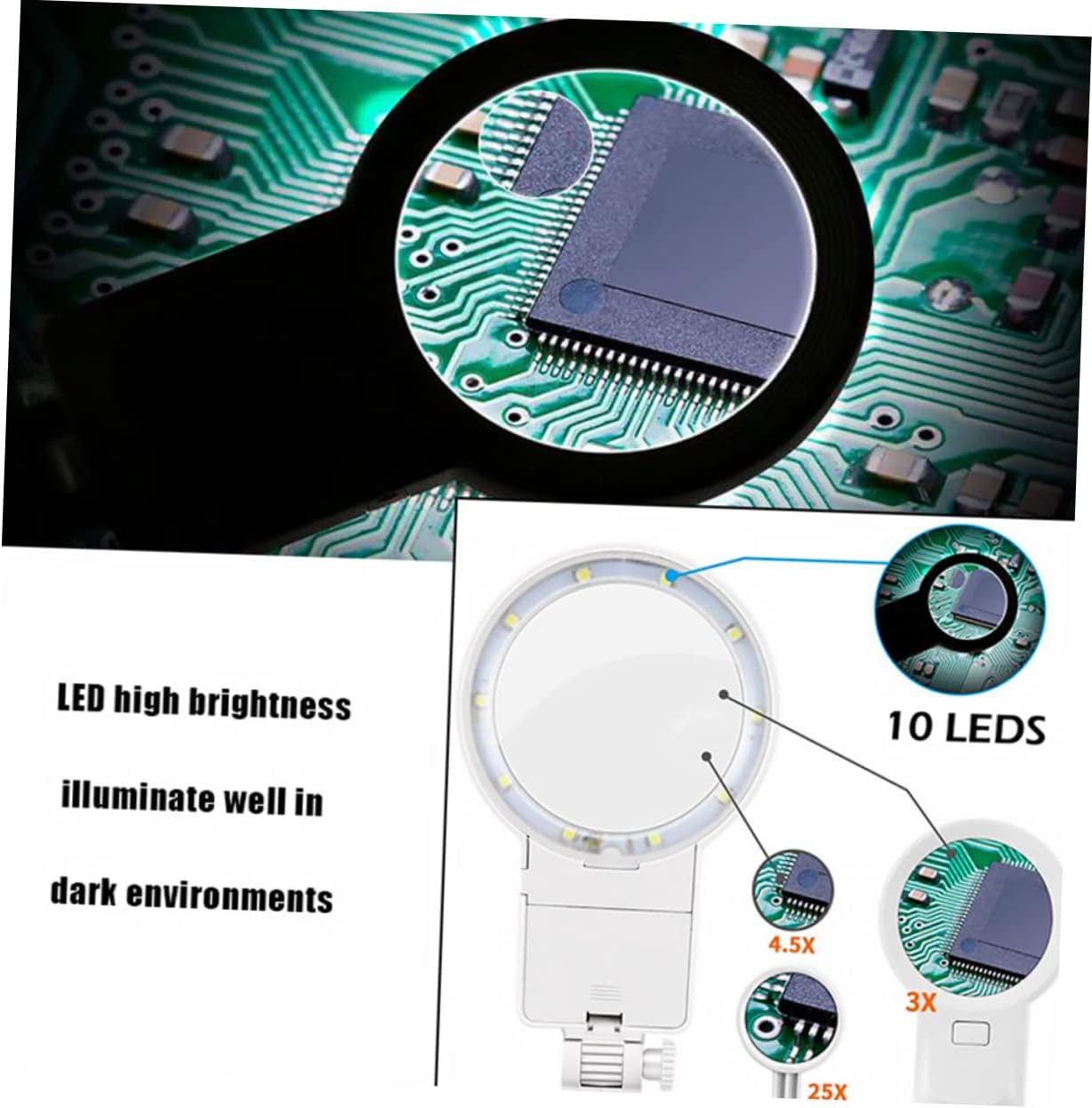 Lurrose Multi-Function LED Magnifier Station 2 Alligator Clips 3X/4.5X/25X Magnifying Glasses 3 Drawers Soldering Stand and Storage Tray for Electronics Repair and Hobby Projects