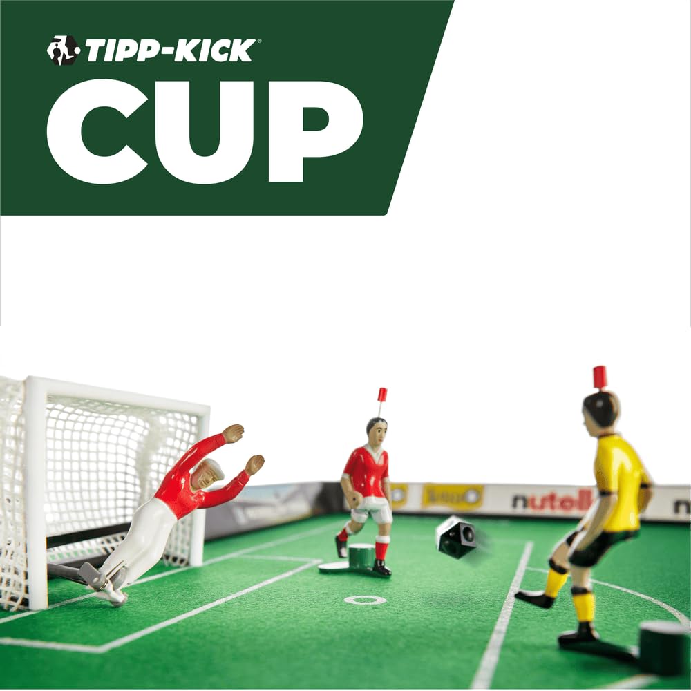 TIPP-KICK Spiel Cup Tischfußball-Set - Hochwertiges Premium Fußball-Spiel mit Spielern, Torwarten, Netz-Toren, Bällen und extra-großem Spielfeld aus Filz, Geschenkidee für Fans