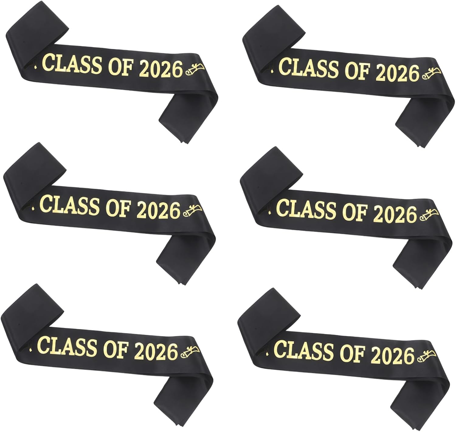 6pcs Black Satin Graduation Sash for Students and Boys