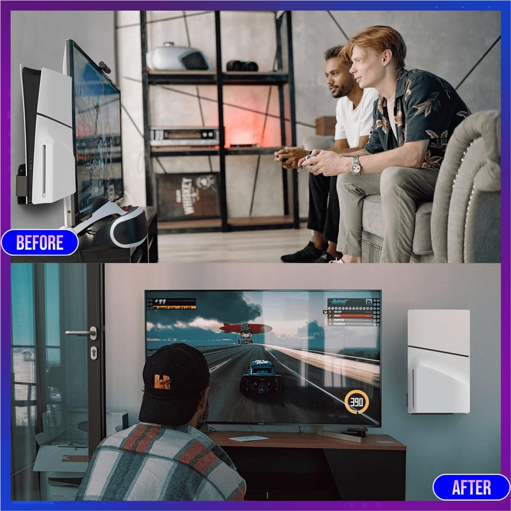 Uchwyt ścienny do konsoli PS5 Slim do PS5 Slim Digital Edition do PS5 Slim Disc Edition, stojak ze stopu aluminium z rozpraszaniem ciepła, oszczędność miejsca, konfiguracja gier, biały