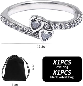 1 925 sterling silver heart-to-heart promise ring with 1 black velvet storage bag, diamond decorated women's silver ring, women's promise ring, special sterling silver ring for little finger