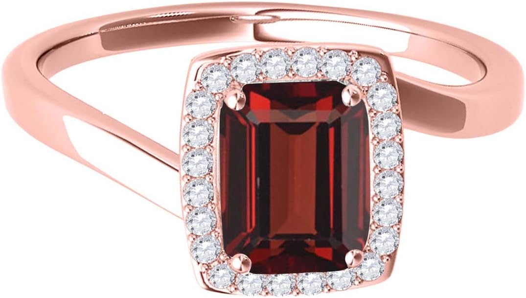 MauliJewels Rings for Women 1.10 Carat Emerald Shape Garnet And Diamond Ring prong 10K Solid Rose Gold
