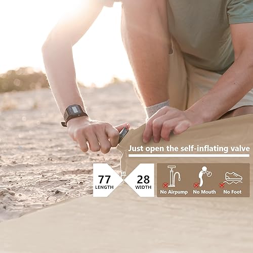 Miniatura 2 de CWILDYFIELD Almohadilla de dormir autoinflable de 4 pulgadas de grosor con colchón de espuma de valor 9 R, colchón de camping ultra grueso y cómodo,