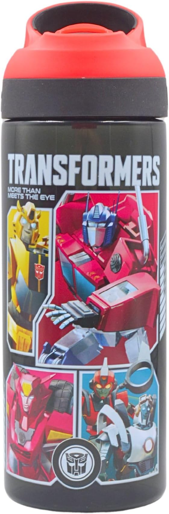 TRANSFORMERS EARTHSPARK Reusable BPA free Kids Atlantic Water Hydration Bottle with built in Carry Loop, Flip Up Spout and removeable straw - 600ml, Opaque
