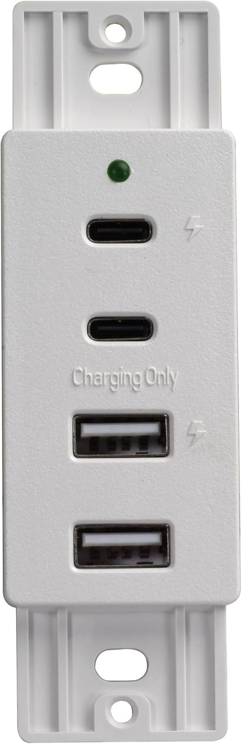 Magnadyne Wall Mount USB-C & USB-A Charging Ports for RV & Vehicle Use, New Model, Includes Wall Plate (White)