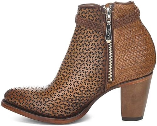 Miniatura 4 de Cuadra Botín de mujer en piel bovina con perforaciones con cremallera