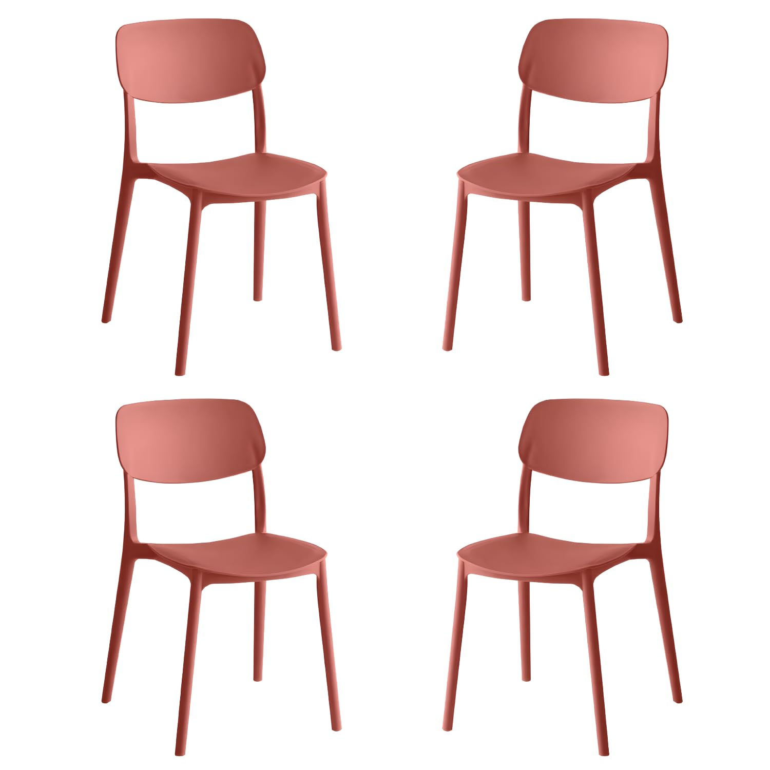 eacommerce | Sedia impilabile | Polipropilene 40x39x78cm | Leggera, ergonomica, resistente alle intemperie | Per cucina, bar, ristoranti, uso interno ed esterno (Set 4 Sedie, Mattone)
