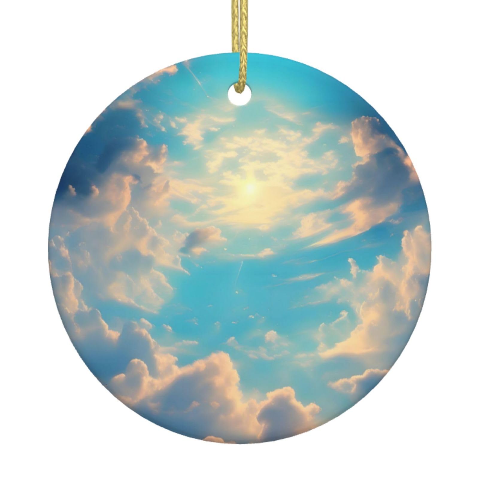 Cloudy Sky Printed Christmas Tree Ceramic Ornaments Holiday Decoration Christmas Unique Pendant for Christmas Party