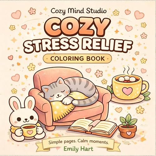 Cozy Stress Relief Coloring Book: 52 Bold & Easy Cozy