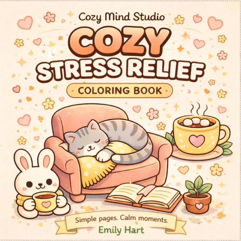 Cozy Stress Relief Coloring Book: 52 Bold & Easy Cozy Pages for Relaxation, Anxiety Relief, and Calm Moments