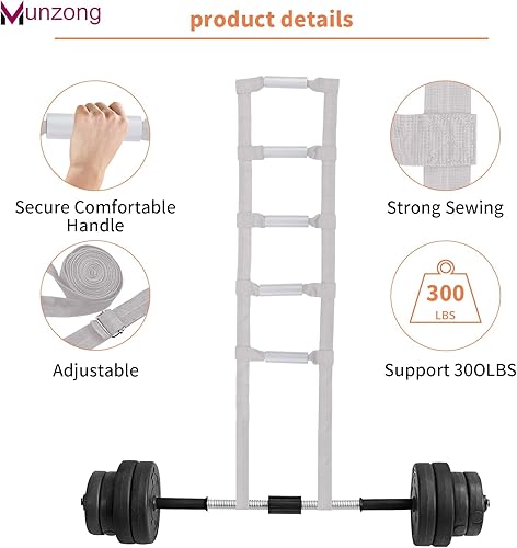 Miniatura 4 de Munzong Asistencia de escalera de cama de 160 pulgadas, dispositivo de asistencia gris para levantar y sentarse, correas de noche de asistencia con