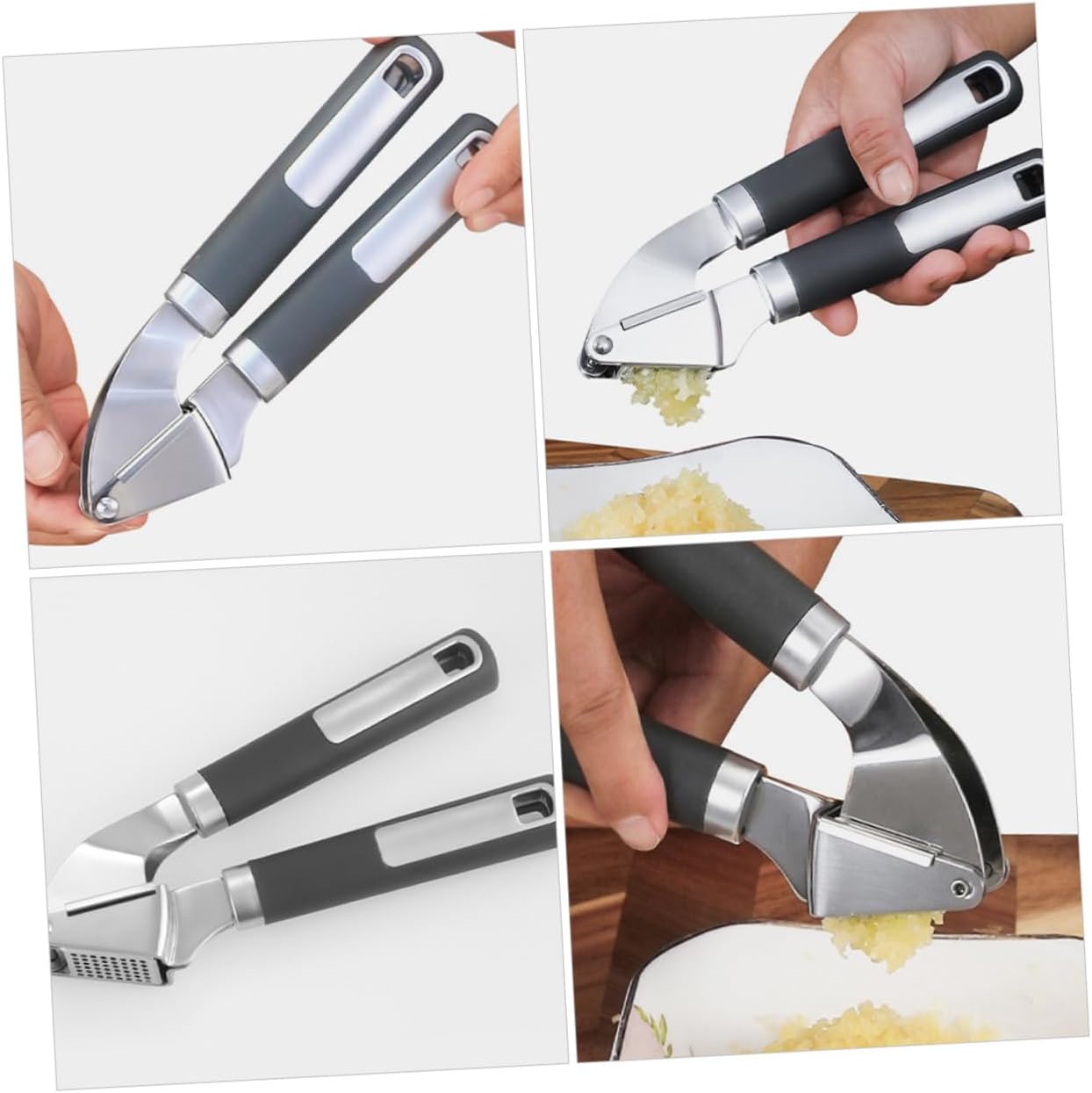 Lurrose Manual Stainless Steel Garlic Press Crusher Tool Metal Garlic Mincer with Ergonomic Handle for Kitchen Cooking