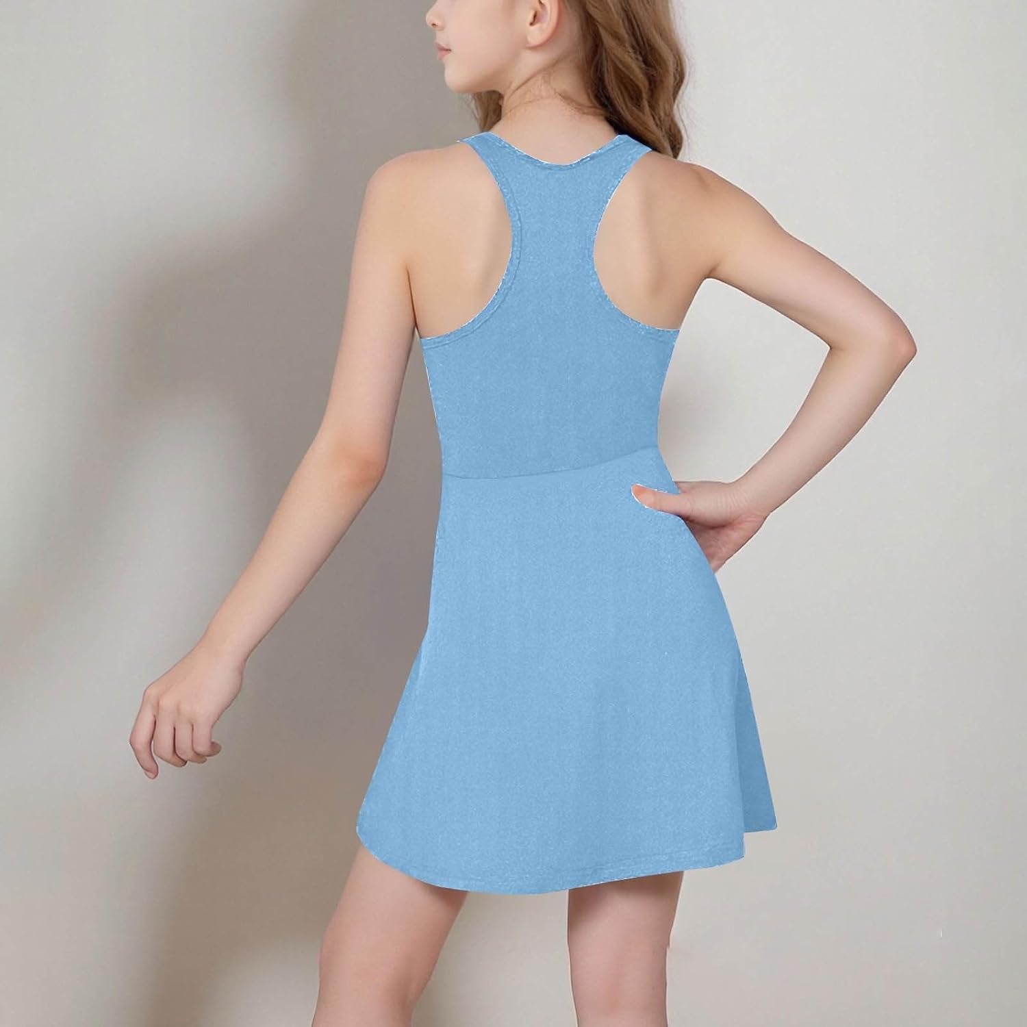 Girls Summer Dress Sleeveless Crew Neck Tennis Tank Sports Dresses Casual Flowy A Line Workout Mini Dress Teen Solid