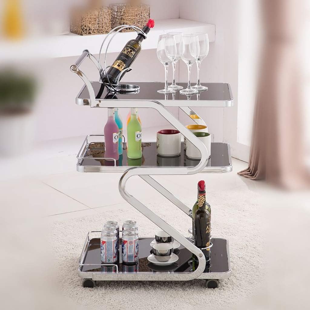 Stainless Steel 3- Layer Service Trolley Home Restaurant Hotel Wine Water Wheel Fruit al Storage Trolley(Silver 890 450 610MM)
