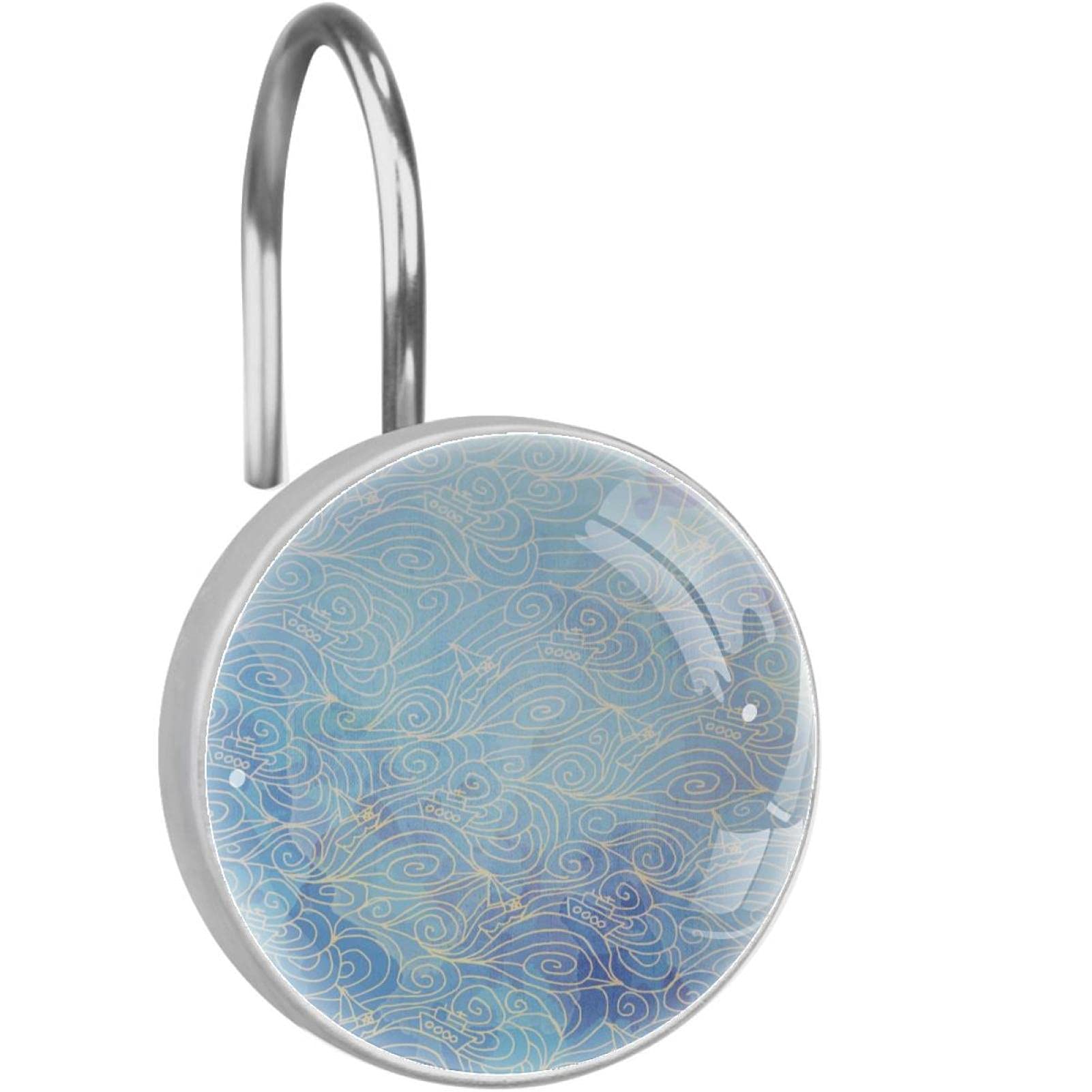 Anneaux de rideaux de douche en acier inoxydable bleu, finition vagues haut de gamme