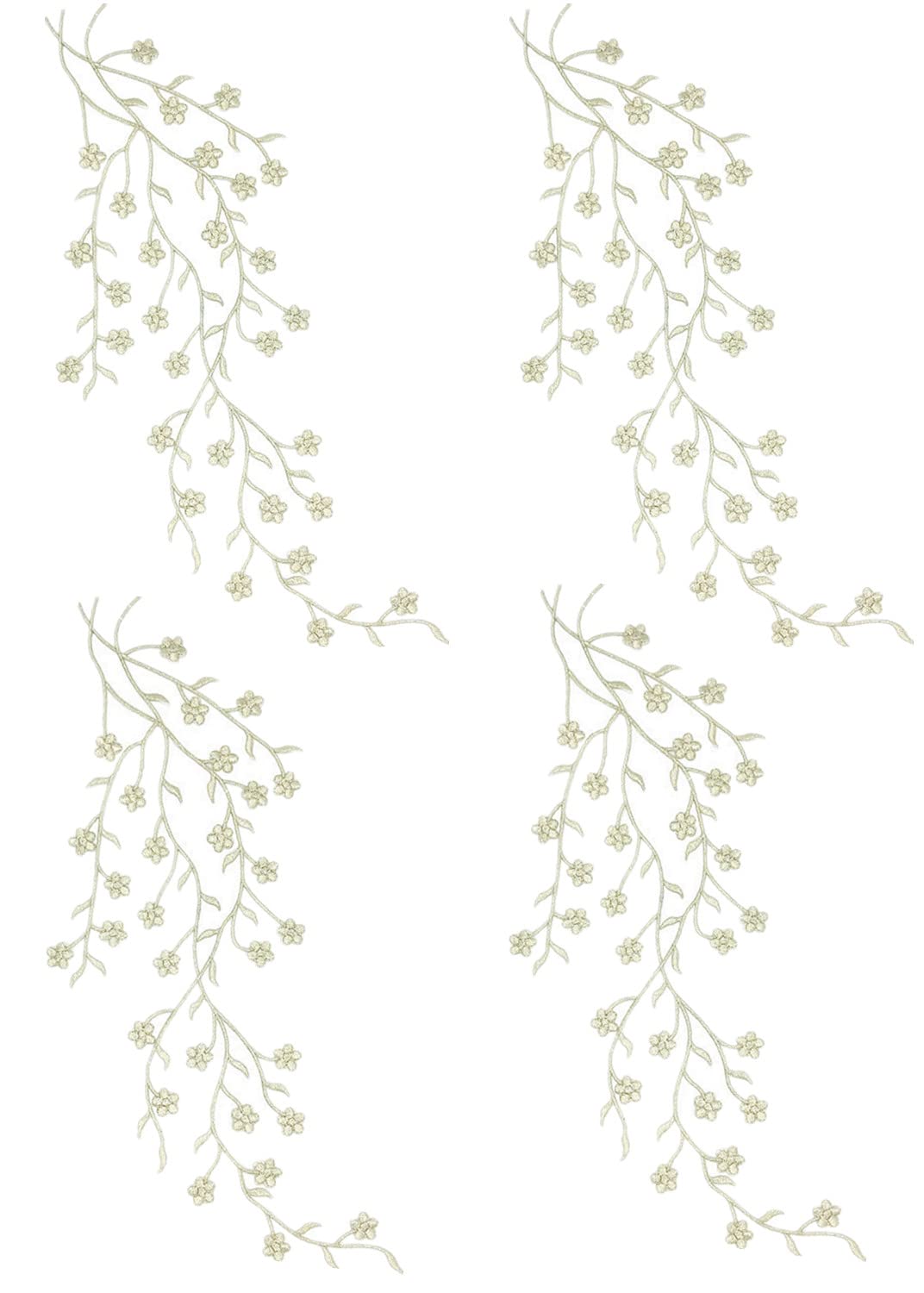 4 Pieces Long Patch Plum Blossom Iron on Patch Embroided Floral Applique for Garment Curtain Pillow Blanket Trimming Shoes Jeans Clothing