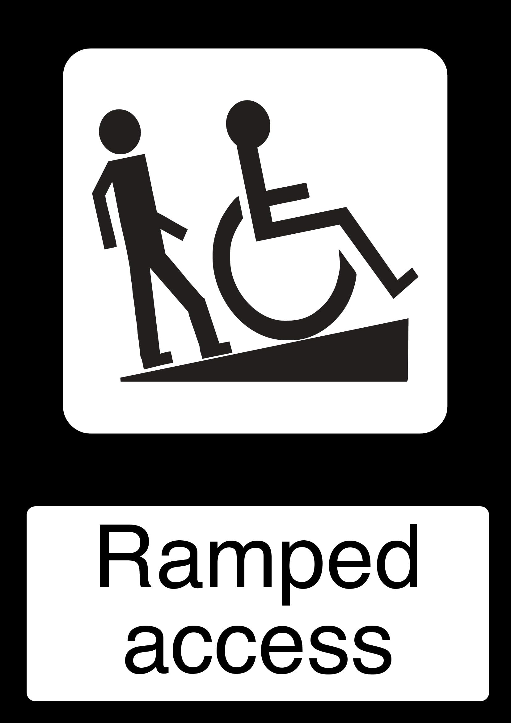 Ramped access Sign, 12x8 Metal Tin Sign, access indication for barrier-free ramps and disabled friendly passages.