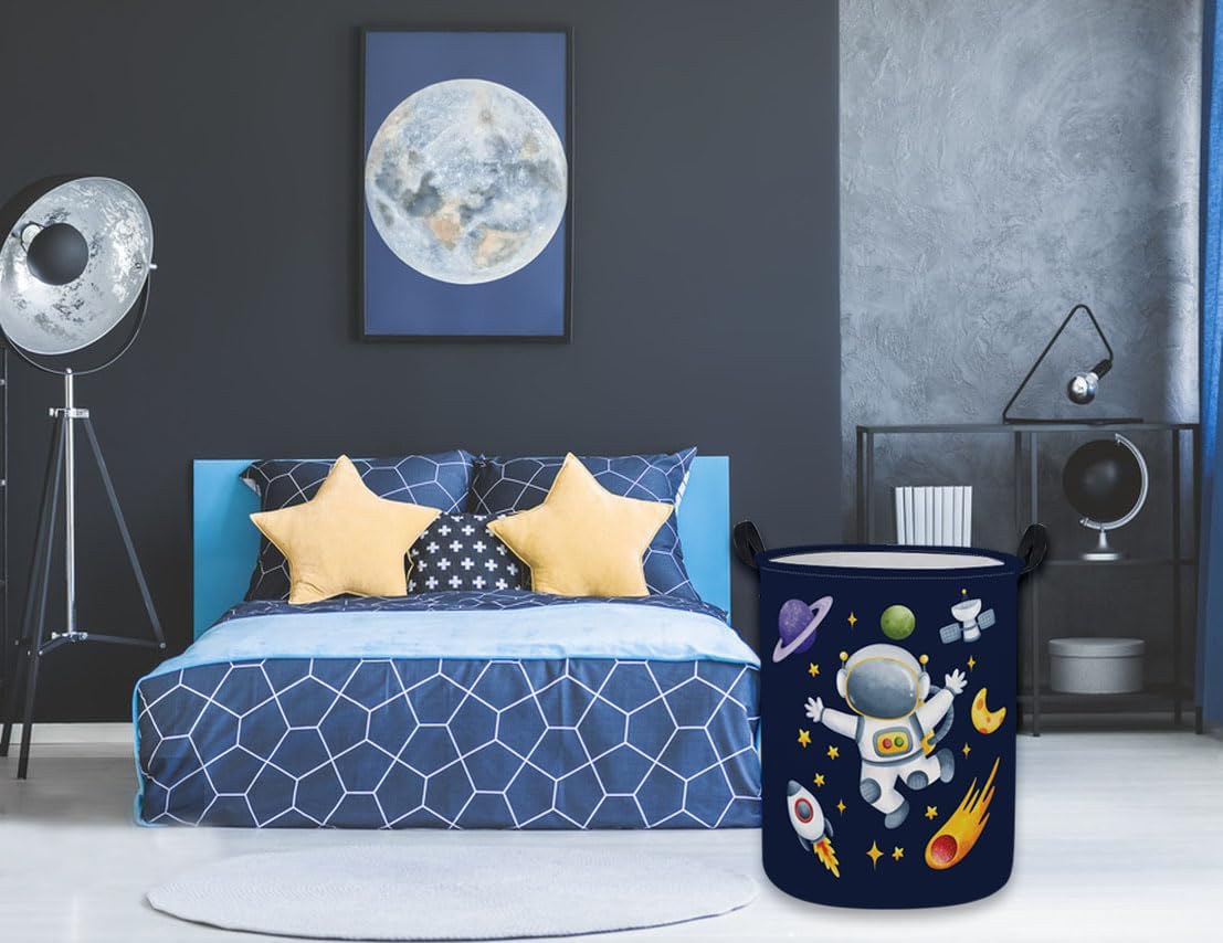 ESSME Kids Laundry Basket,Space Hamper Collapsible Canvas Waterproof Storage Bin for Boys, Nursery Hamper,Gift Baskets,toy bins(Astronaut)